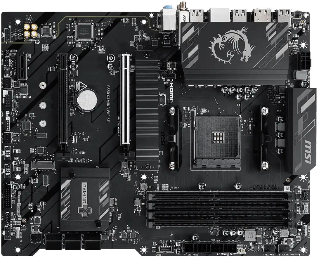 Материнская плата MSI B550 GAMING WIFI6E Soc-AM4 AMD B550 4xDDR4 ATX AC`97 8ch(7.1) GbLAN RAID+HDMI+DP