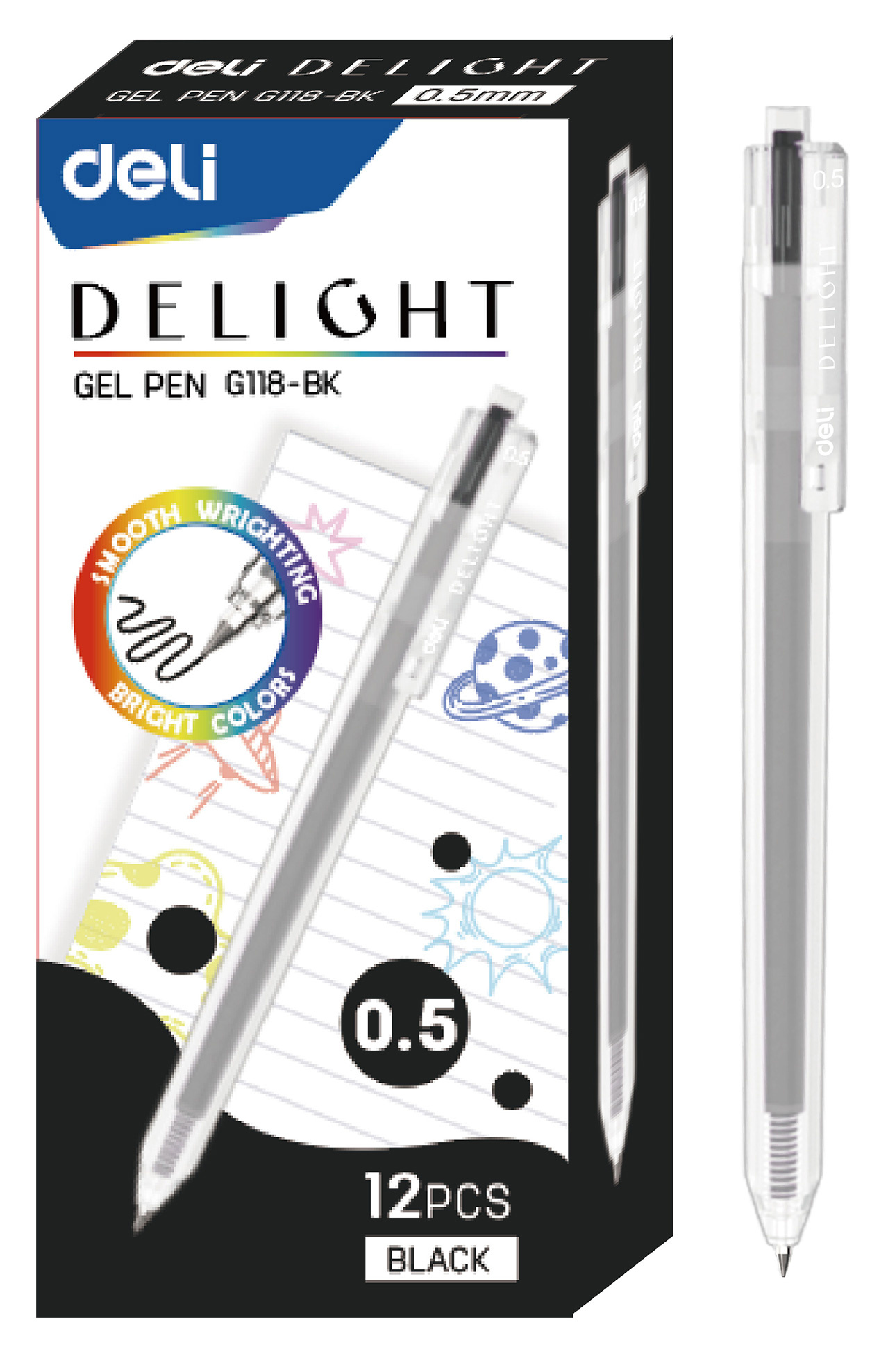 Ручка гелев. автоматическая Deli Delight EG118-BK прозрачный черн. черн. линия 0.5мм