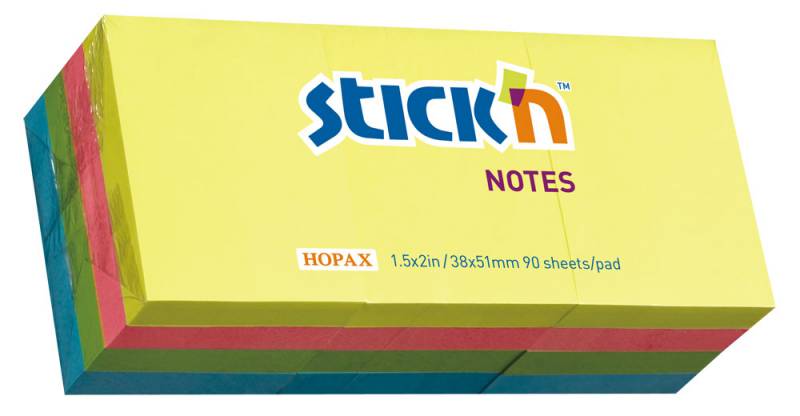 Блок самоклеящийся бумажный Stick`n 21532 38x51мм 100лист. 70г/м2 неон ассорти слюда