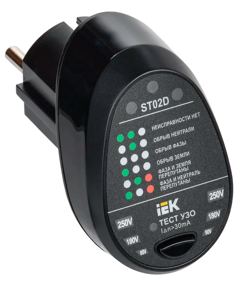 Тестер розеток IEK ARMA2L 5 ST02D черный (A2L5-ST14-02)