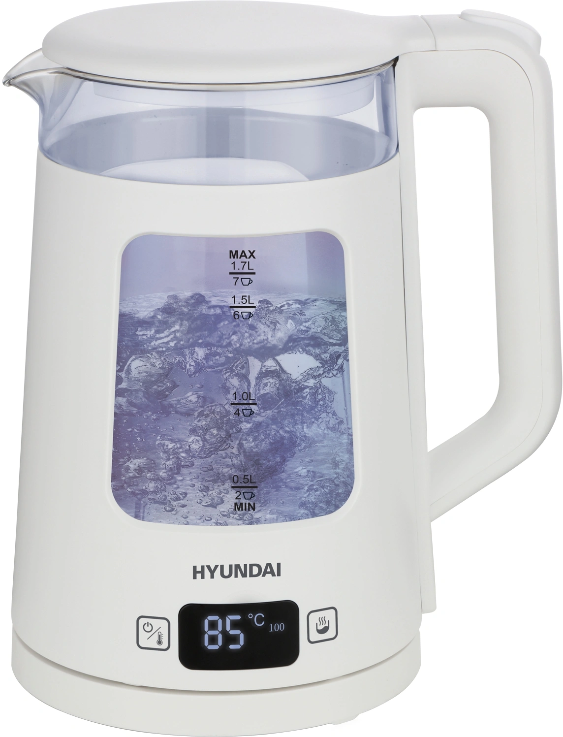 Чайник электрический Hyundai HYK-G9407 1.7л. 2200Вт белый корпус: стекло