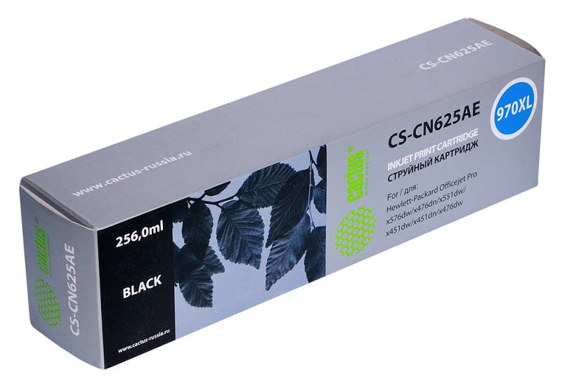 Картридж струйный Cactus CS-CN625AE №970XL черный пигментный (256мл) для HP DJ Pro X476dw/X576dw/X451dw