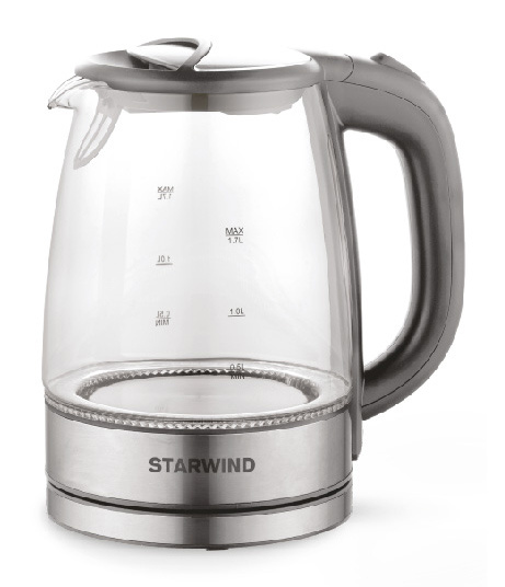 Чайник электрический Starwind SKG2315 1.7л. 2200Вт серый/серебристый корпус: стекло/металл/пластик