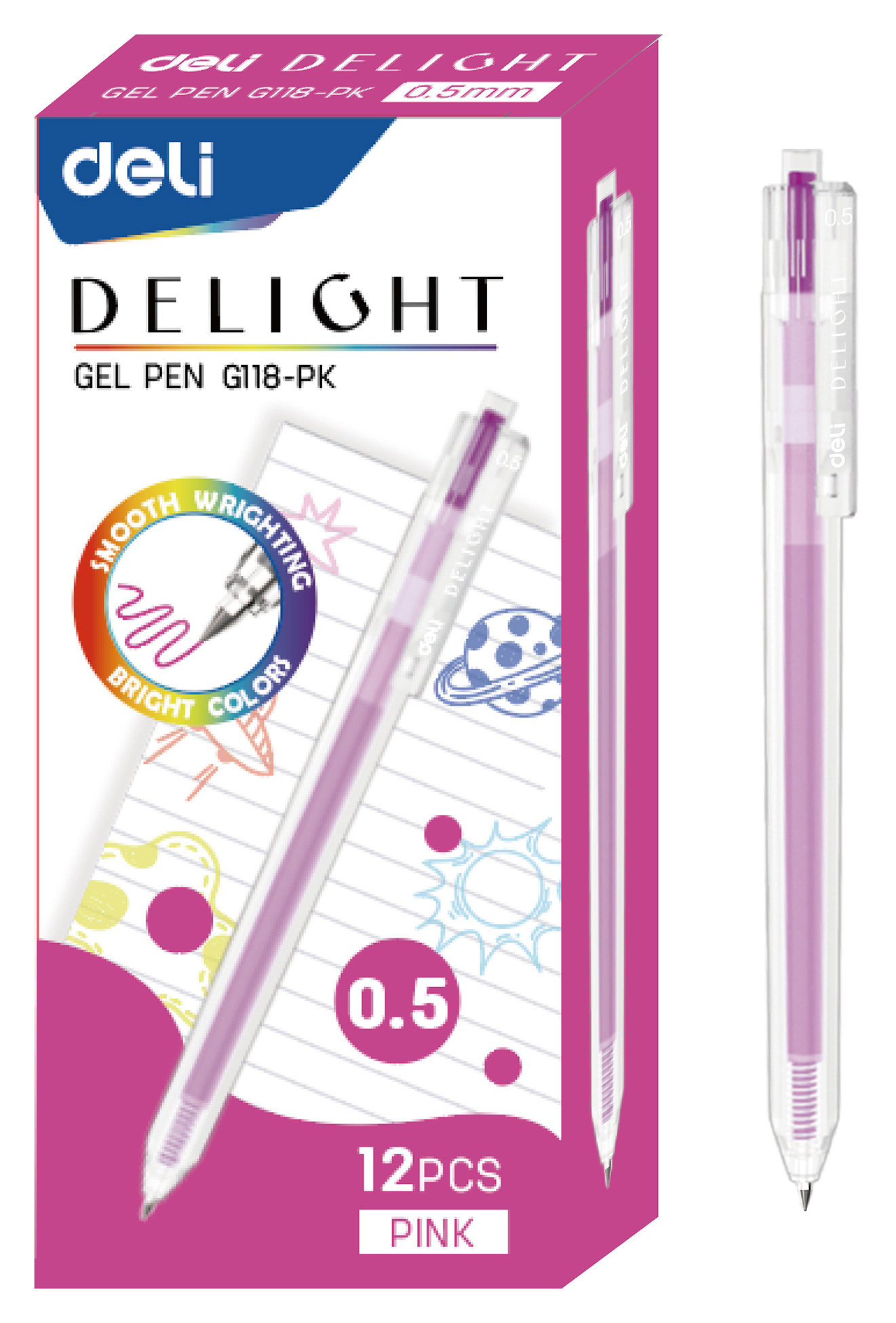 Ручка гелев. Deli Delight EG118-PK прозрачный роз. черн. линия 0.5мм