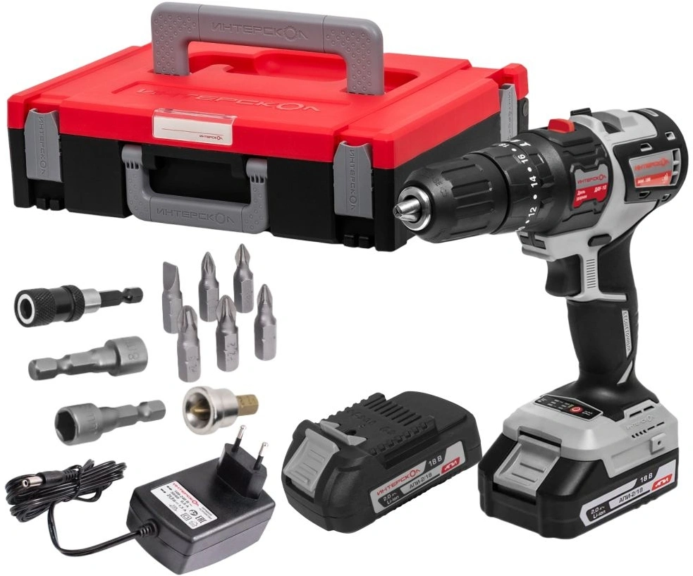 Дрель-шуруповерт Интерскол ДАУ-10/18В аккум. патрон:быстрозажимной (кейс в комплекте) (755.2.2.47)