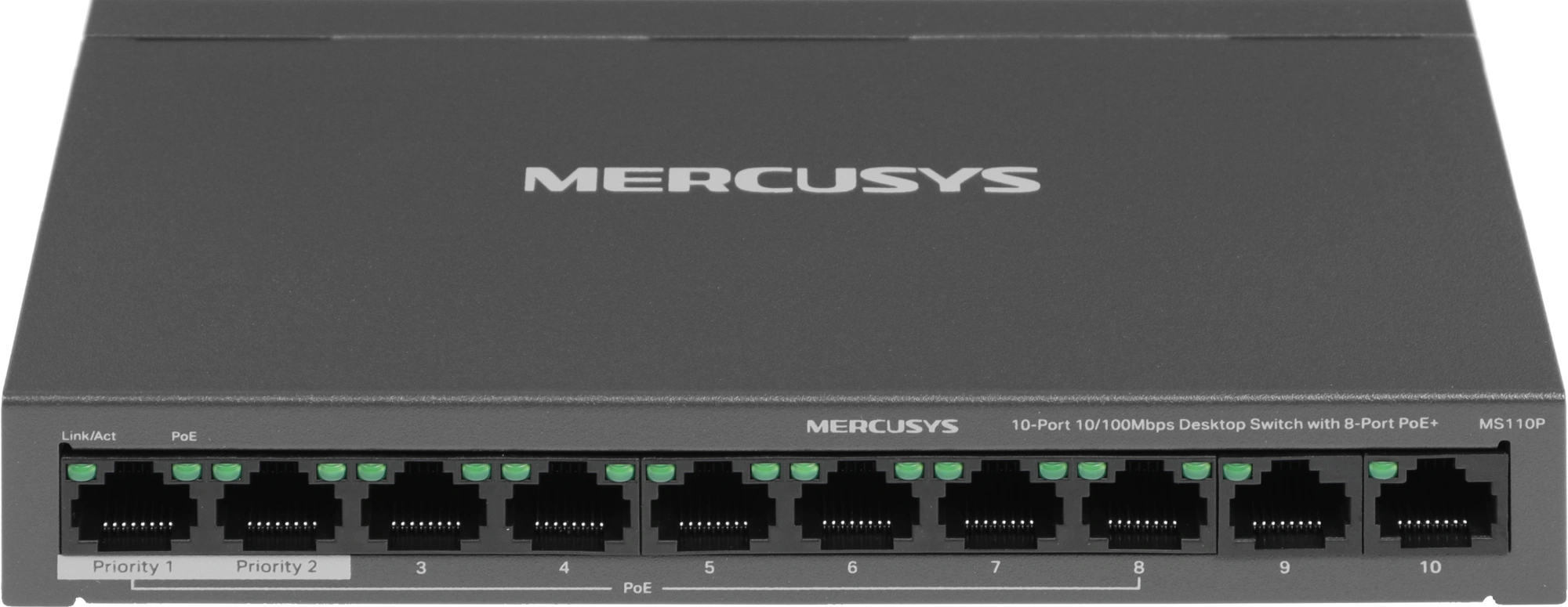 Коммутатор Mercusys MS110P (L2) 10x100Мбит/с 8PoE+ 65W неуправляемый