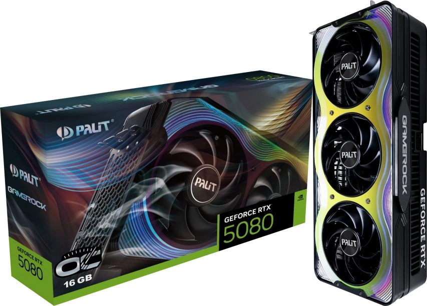 Видеокарта Palit PCI-E 5.0 PA-RTX5080 GAMEROCK OC NVIDIA GeForce RTX 5080 16Gb 256bit GDDR7 2295/30000 HDMIx1 DPx3 HDCP Ret