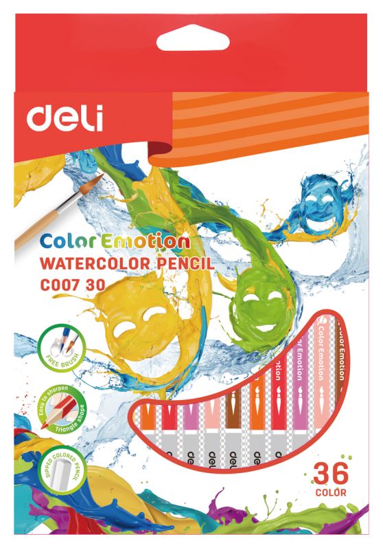 Карандаши цв. Deli EC00730 Color Emotion акварель. липа 36цв. коробка/европод.