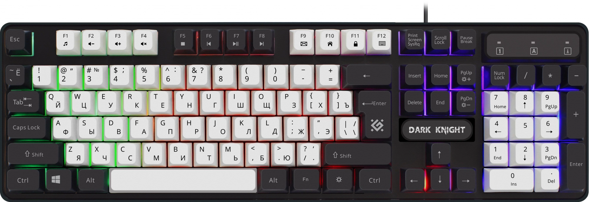 Клавиатура Defender Dark Knight GK-077 белый/черный USB Multimedia for gamer LED (45078)