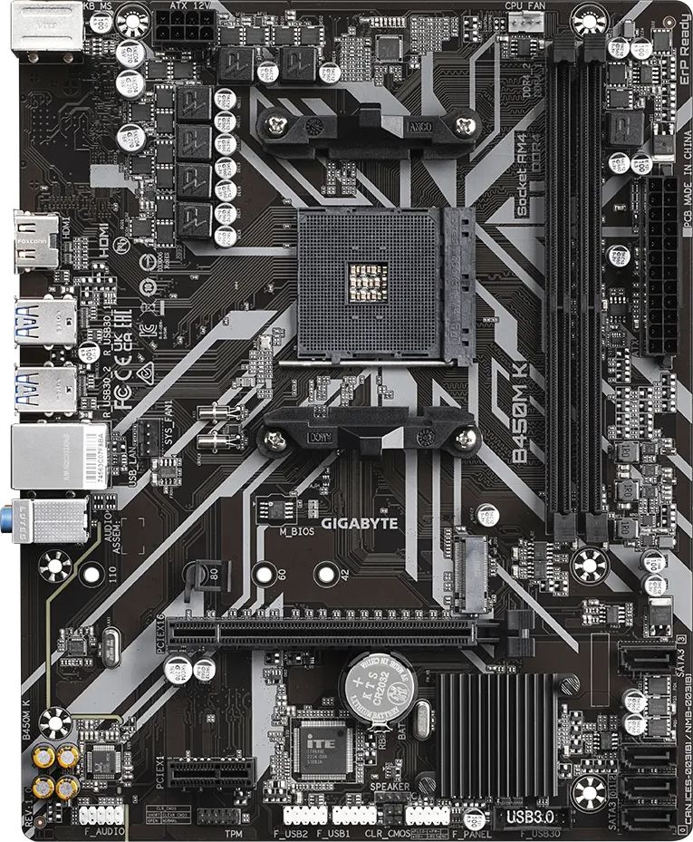 Материнская плата Gigabyte B450M K Soc-AM4 AMD B450 2xDDR4 mATX AC`97 8ch(7.1) GbLAN RAID+HDMI