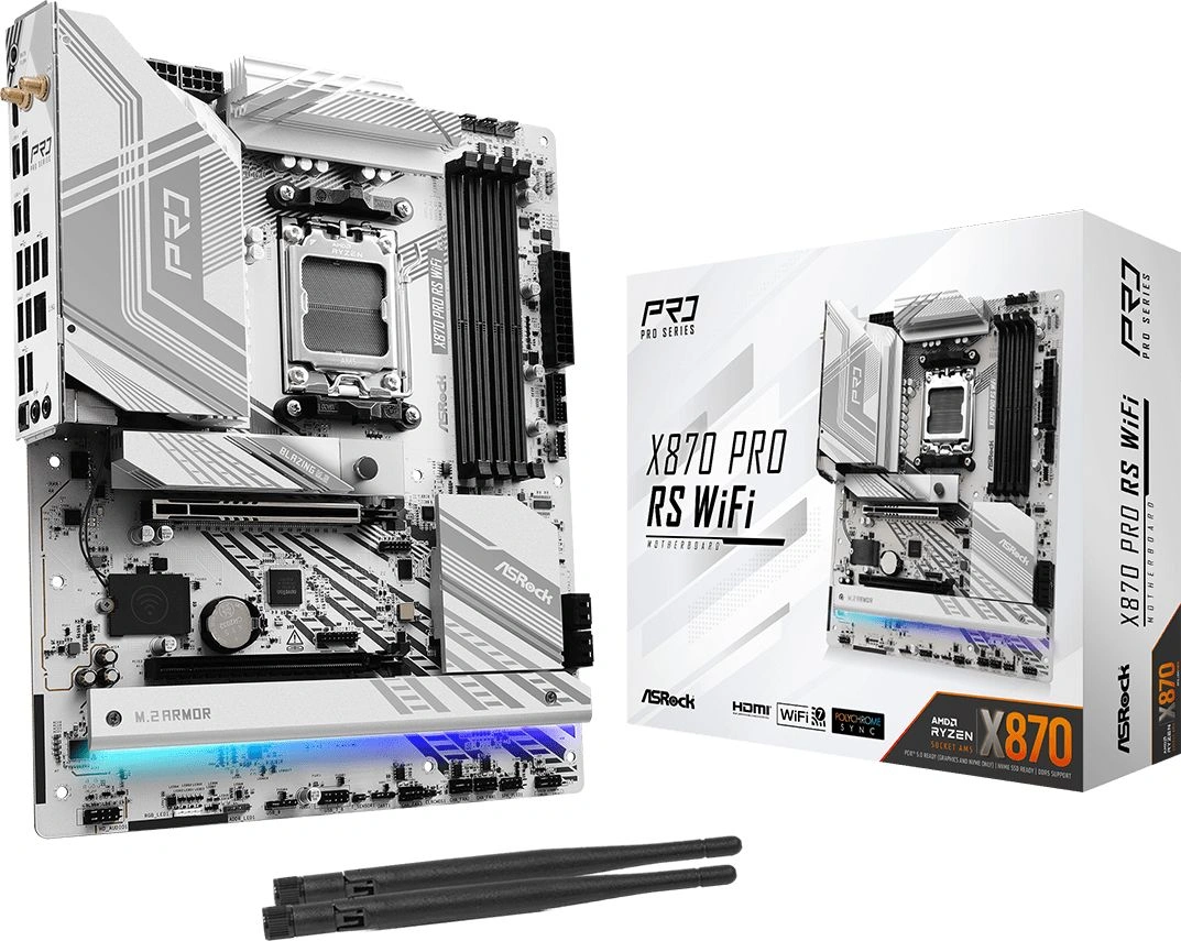 Материнская плата Asrock X870 PRO RS WIFI Socket AM5 AMD X870 4xDDR5 ATX AC`97 8ch(7.1) 2.5Gg RAID+HDMI
