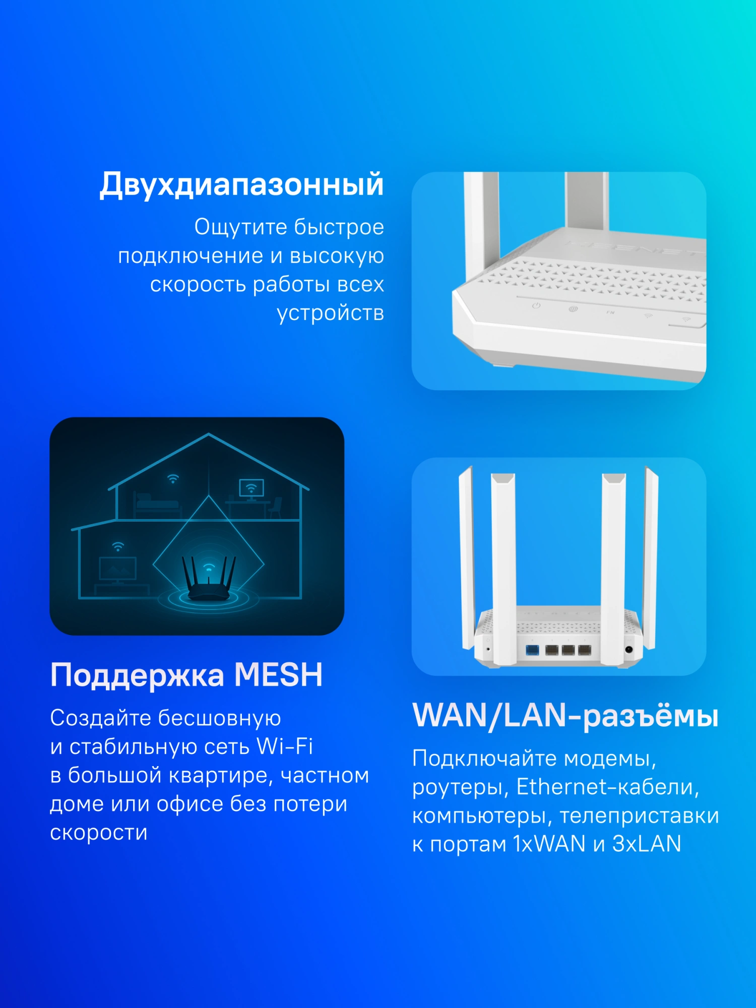 Роутер беспроводной Keenetic Sprinter (KN-3711) AX3000 10/100/1000BASE-TX белый