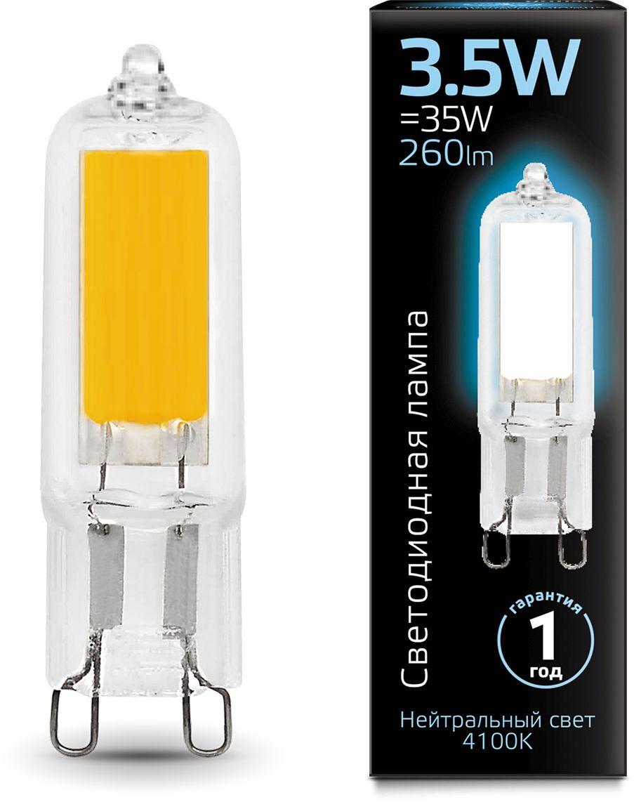 Лампа светодиодная Gauss G9 3.5Вт цок.:G9 капсул. 220B 4100K св.свеч.бел.нейт. (упак.:10шт) (107809203)