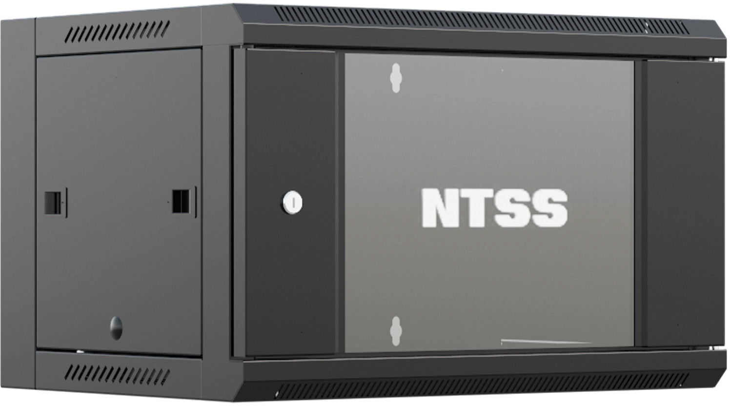 Шкаф коммутационный NTSS (NTSS-W6U6060GS-BL) настенный 6U 570x600мм пер.дв.стекл 60кг черный 500мм 18.8кг 220град. 370мм IP20 сталь