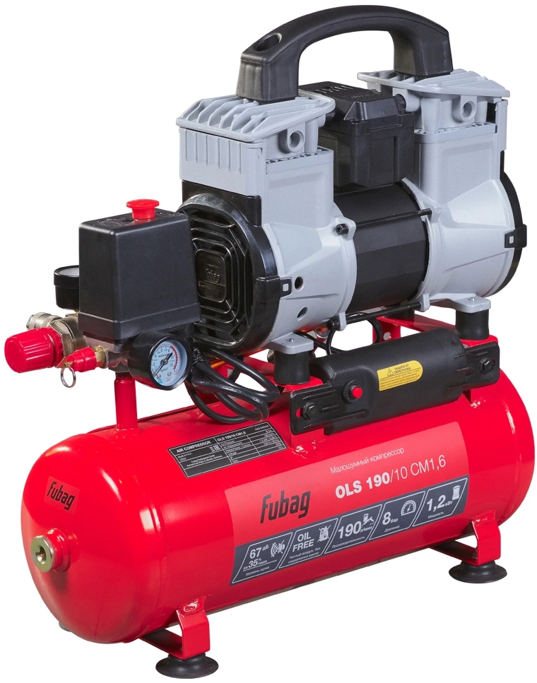 Компрессор поршневой Fubag OLS 190/10 CM1.6 безмасляный 190л/мин 10л 1200Вт красный/черный