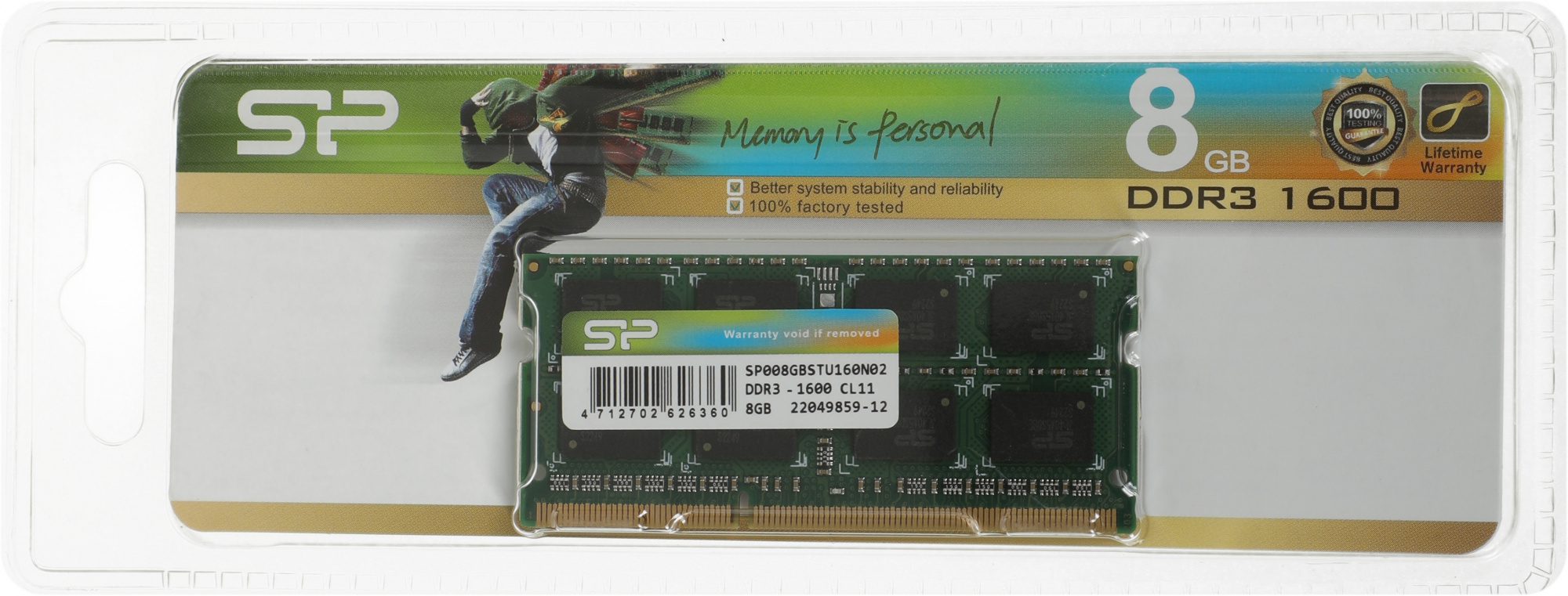 Память DDR3 8GB 1600MHz Silicon Power SP008GBSTU160N02 RTL PC3-12800 CL11 SO-DIMM 204-pin 1.5В Ret