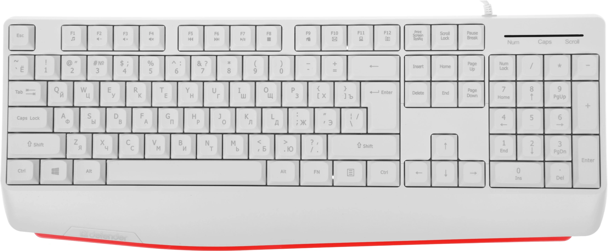 Клавиатура Defender HB-546 белый USB (подставка для запястий) (45547) кабель 1.8м