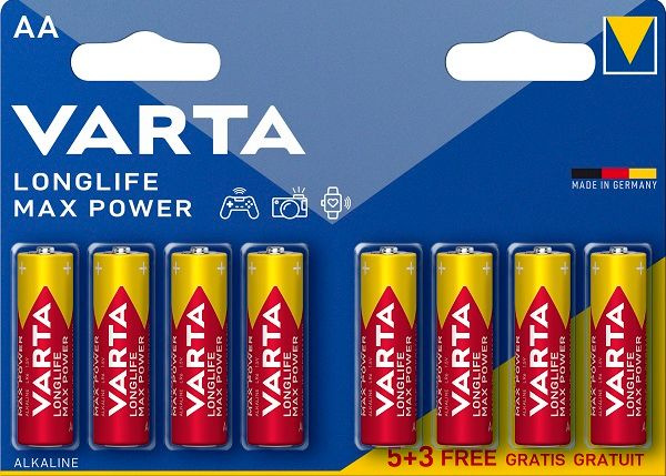 Батарея Varta LongLife Max Power Alkaline LR6 BL5+3 AA (8шт) блистер