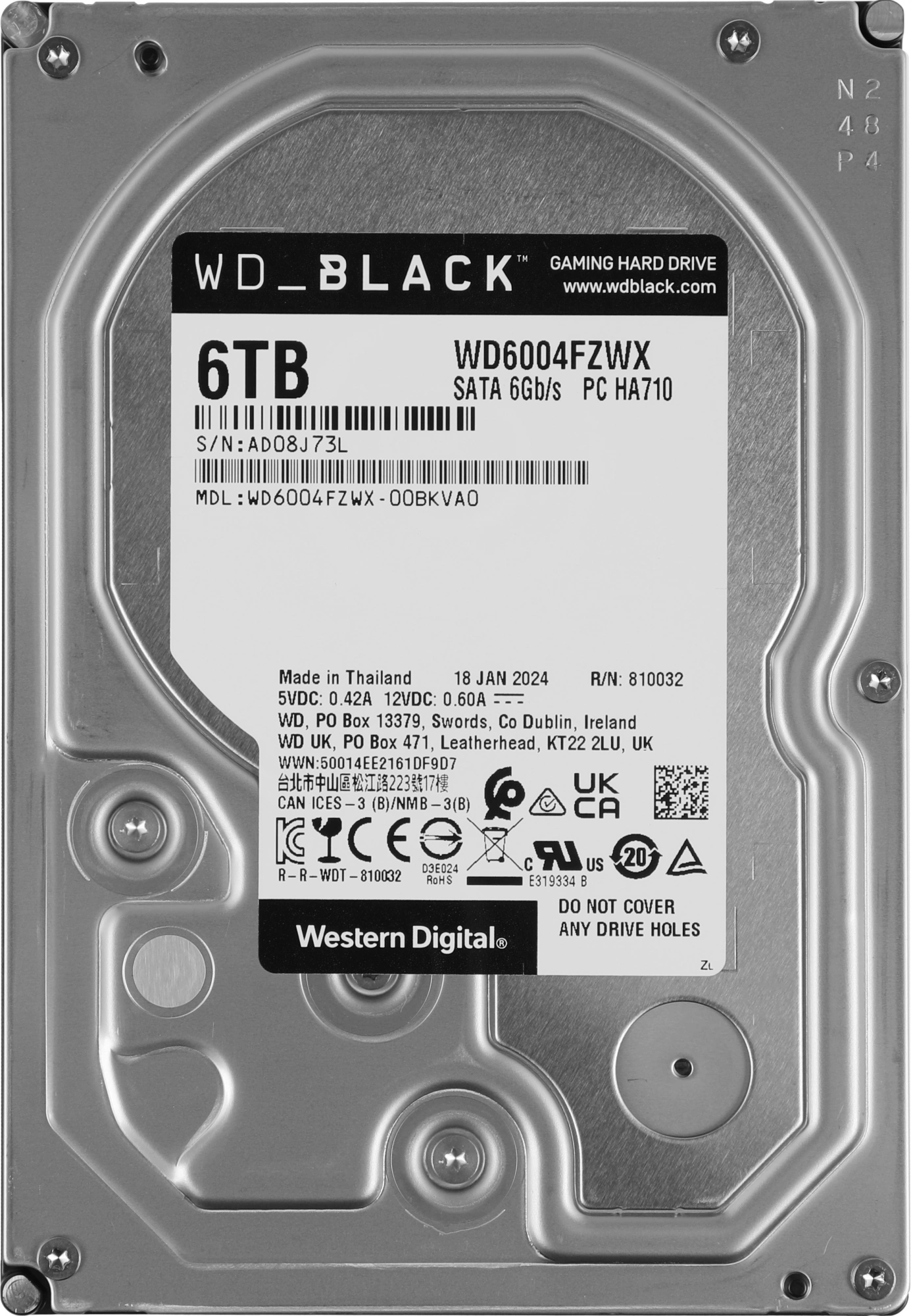 Жесткий диск WD SATA-III 6TB WD6004FZWX Desktop Black (7200rpm) 128Mb 3.5"