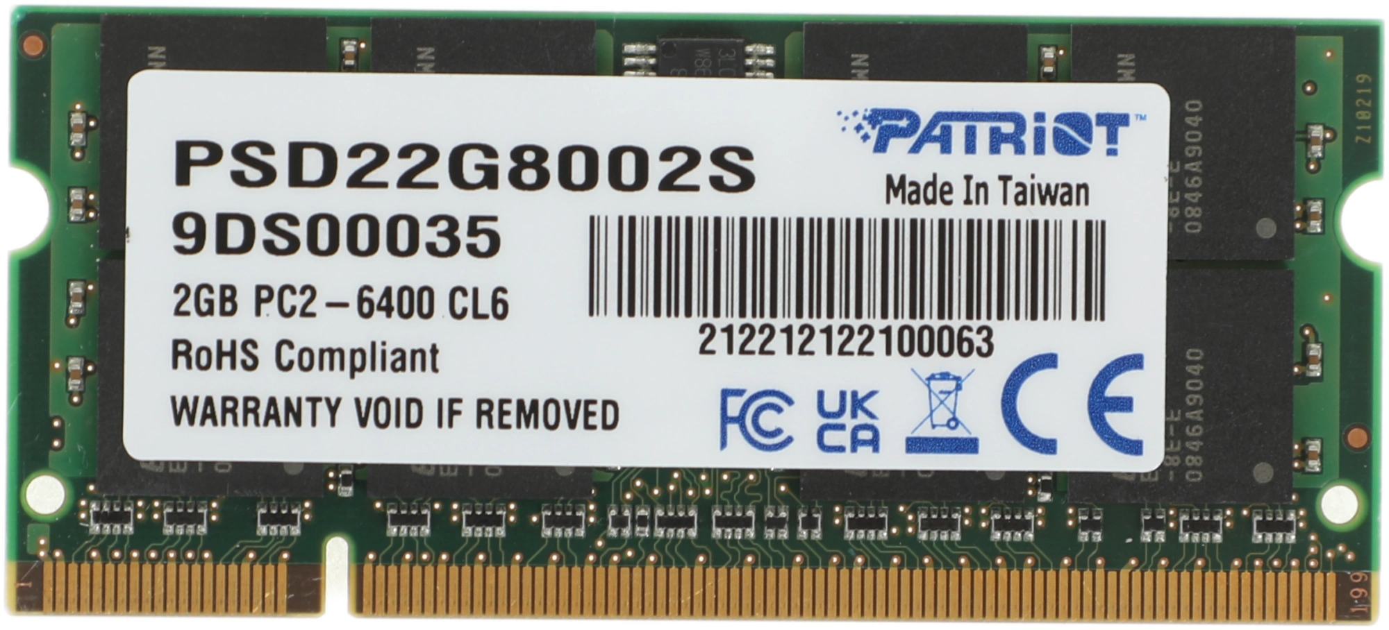 Память DDR2 2GB 800MHz Patriot PSD22G8002S RTL PC2-6400 CL6 SO-DIMM 200-pin 1.8В dual rank Ret
