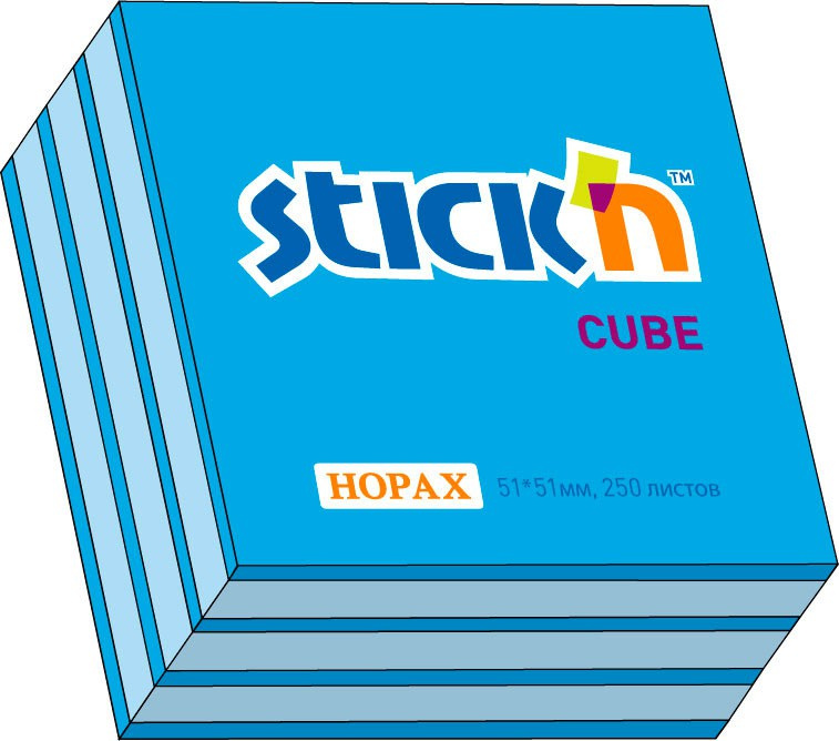 Блок самоклеящийся бумажный Stick`n 21337 51x51мм 250лист. 70г/м2 неон+пастель голубой 2цв.в упак.