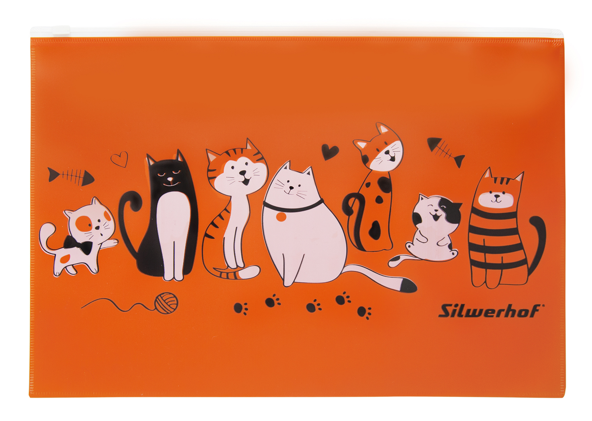 Папка на молнии ZIP Silwerhof Cats 255189 A4 пластик оранжевый цвет молнии белый
