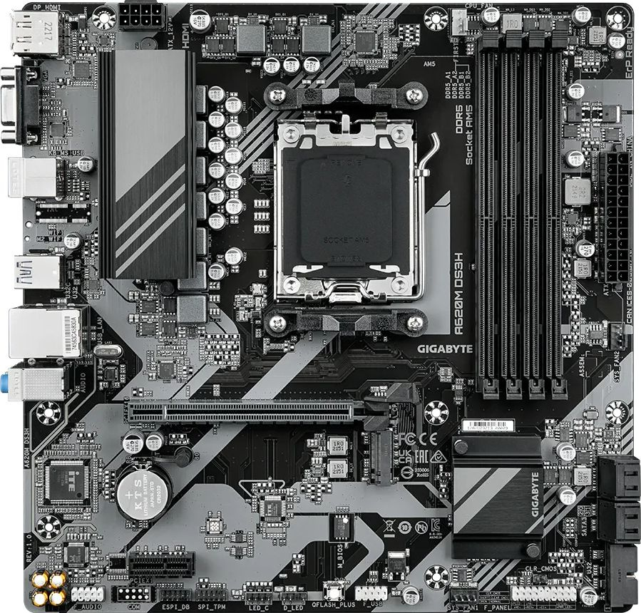 Материнская плата Gigabyte A620M DS3H SocketAM5 AMD A620 4xDDR5 mATX AC`97 8ch(7.1) GbLAN RAID+VGA+HDMI+DP