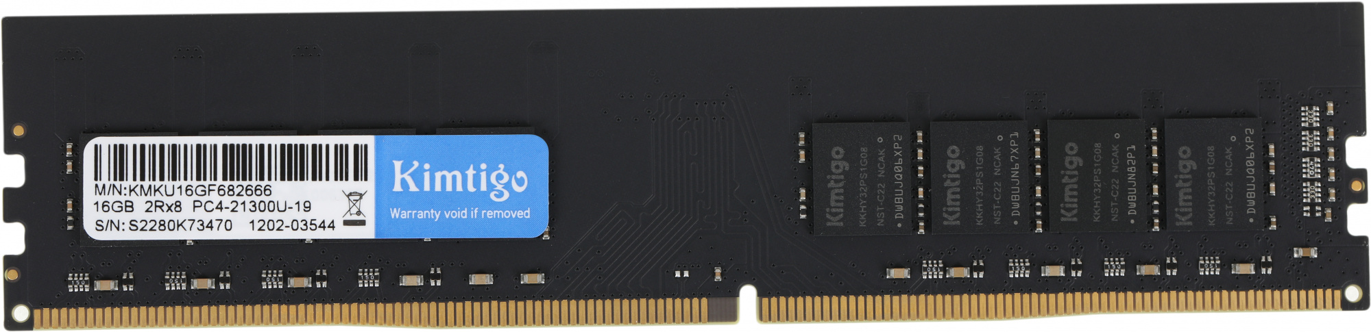 Память DDR4 16GB 2666MHz Kimtigo KMKU16GF682666 RTL PC4-21300 CL19 DIMM 288-pin 1.2В single rank Ret