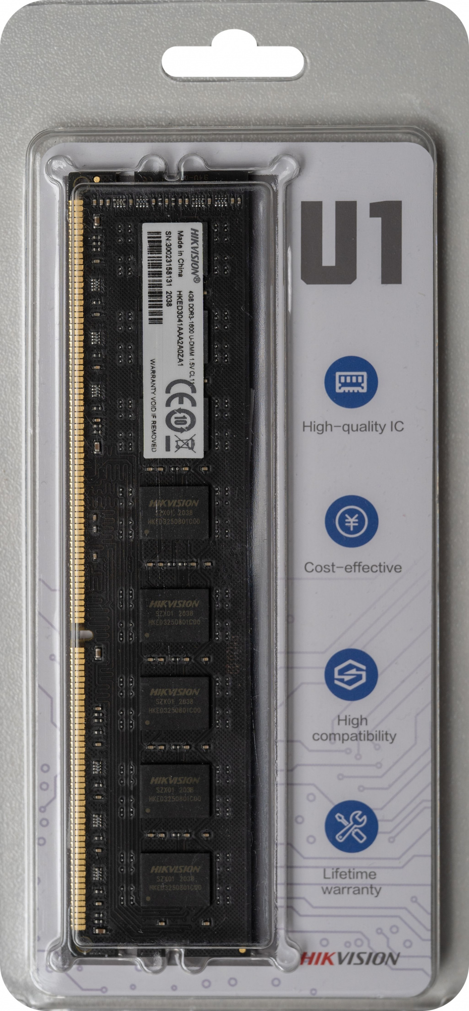 Память DDR3 4GB 1600MHz Hikvision HKED3041AAA2A0ZA1/4G RTL PC3-12800 CL11 DIMM 240-pin 1.5В Ret
