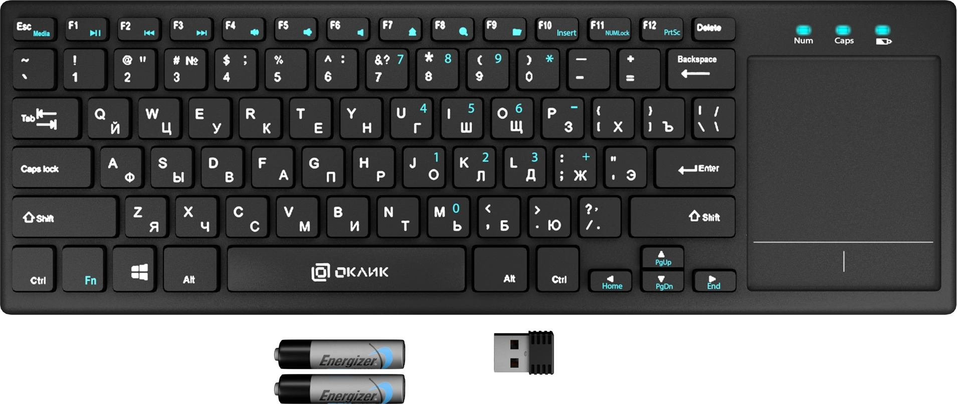 Клавиатура Оклик 830ST черный USB беспроводная slim Multimedia Touch
