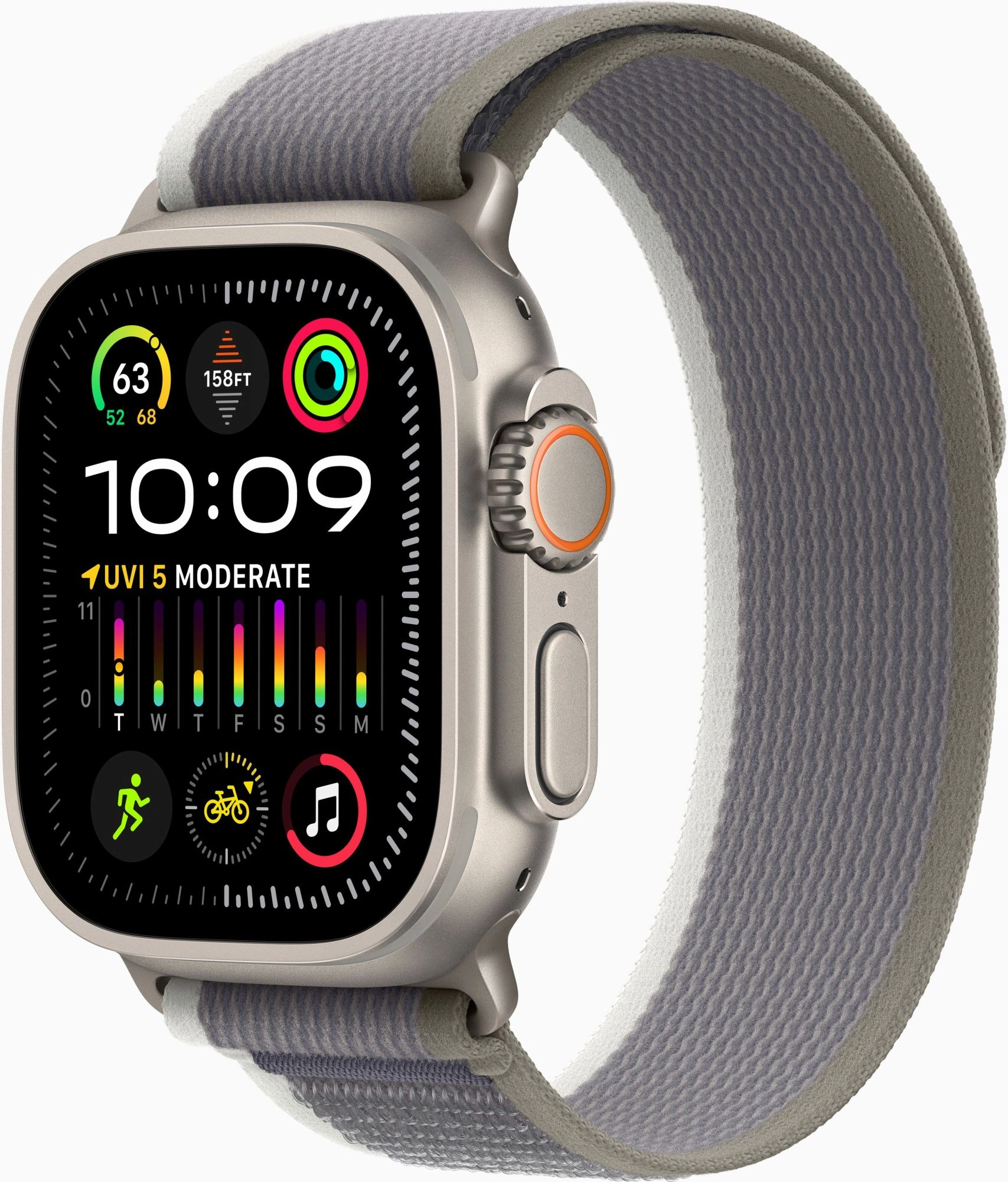 Смарт-часы Apple Watch Ultra 2 A2986 49мм OLED корп.титан Trial loop рем.зеленый/серый разм.брасл.:145-220мм (MRF43LW/A)