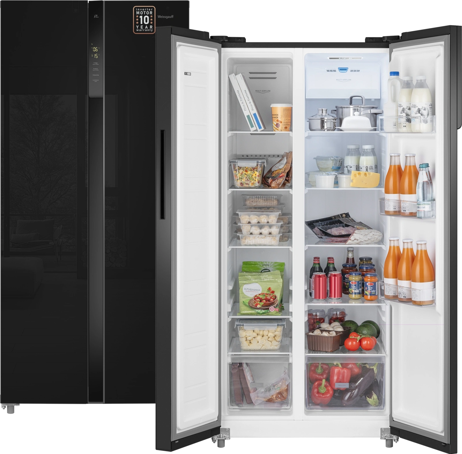 Холодильник Weissgauff WSBS 500 Inverter NoFrost 2-хкамерн. черный стекло инвертер