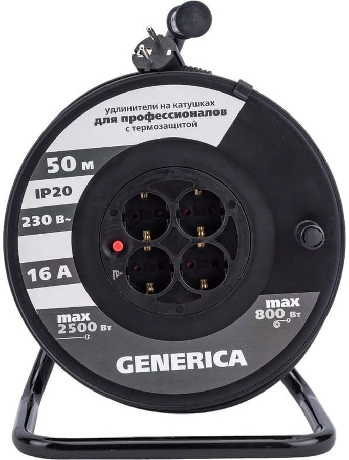 Удлинитель силовой IEK GENERICA УК50 (WKP20-16-04-50-G) 3x1.5кв.мм 4розет. 50м ПВС 16A катушка