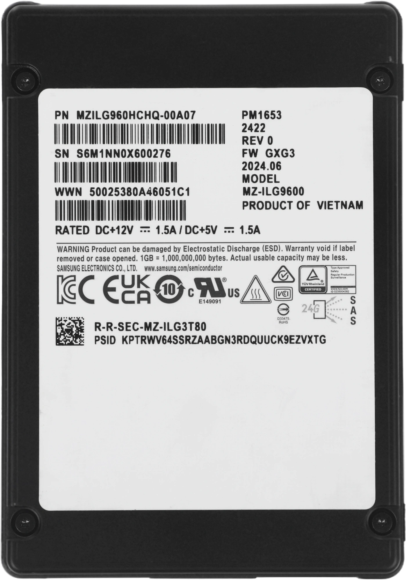 Накопитель SSD Samsung SAS 4.0 960GB MZILG960HCHQ-00A07 PM1653 1 DWPD