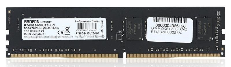 Память DDR4 8GB 2400MHz AMD R748G2400U2S-UO Radeon R7 Performance Series OEM PC4-19200 CL16 DIMM 288-pin 1.2В OEM