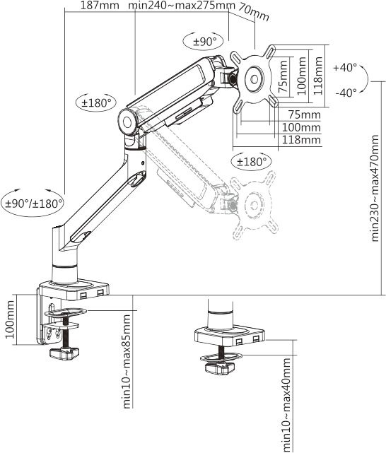 Кронштейн для мониторов Ultramounts UM732BR коричневый 17"-32" макс.8кг настольный поворот и наклон