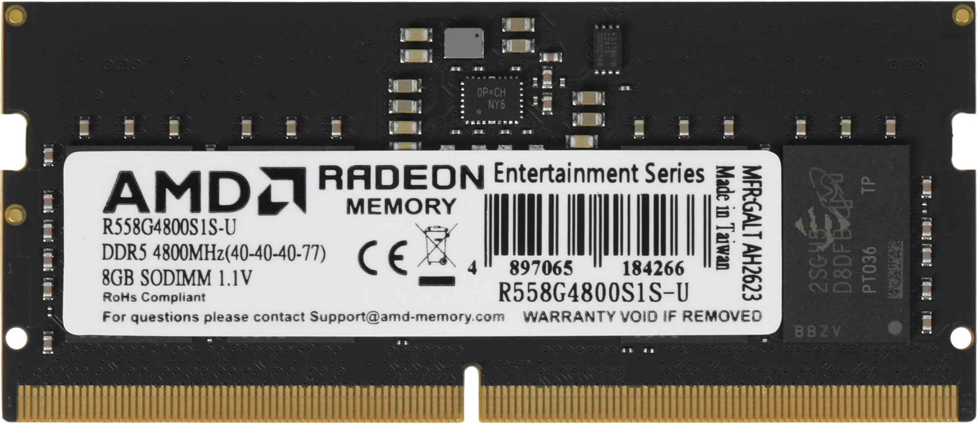 Память DDR5 8GB 4800MHz AMD R558G4800S1S-U Radeon R5 RTL PC5-38400 CL40 SO-DIMM 262-pin 1.1В Ret