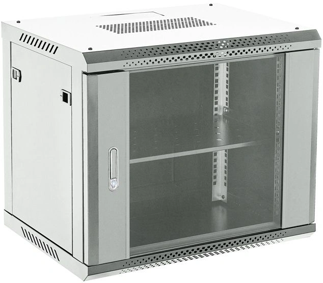 Шкаф коммутационный Rexant (04-0954-111) настенный 9U 400x542мм пер.дв.стекл серый 230град. металл