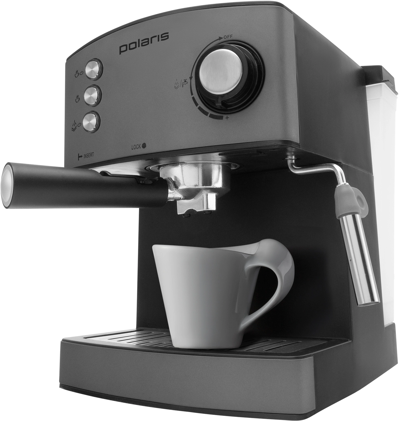 Кофеварка рожковая Polaris Adore Crema PCM 1527E 850Вт серый/черный
