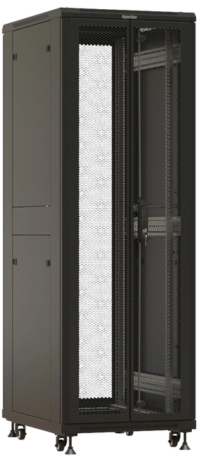 Шкаф серверный Hyperline (TTBR-3761-DD-RAL9004) напольный 37U 600x1000мм пер.дв.перфор.2ств. задн.дв.перфор.2-хст. направл.под закл.гайки 1000кг черный 910мм 1833мм IP20 сталь