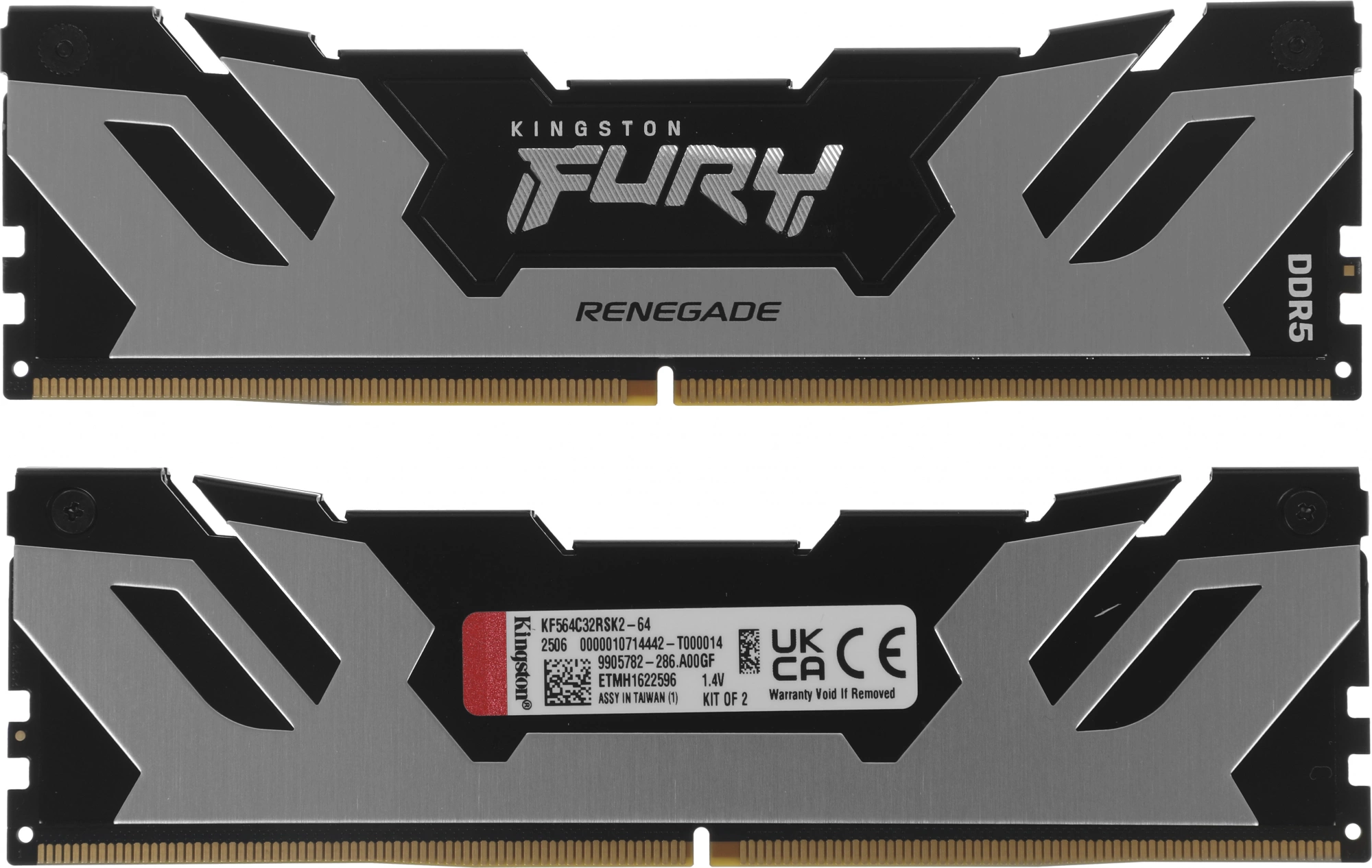 Память DDR5 2x32GB 6400MHz Kingston KF564C32RSK2-64 Fury Renegade Silver XMP RTL Gaming PC5-51200 CL32 DIMM 288-pin 1.4В kit dual rank с радиатором Ret