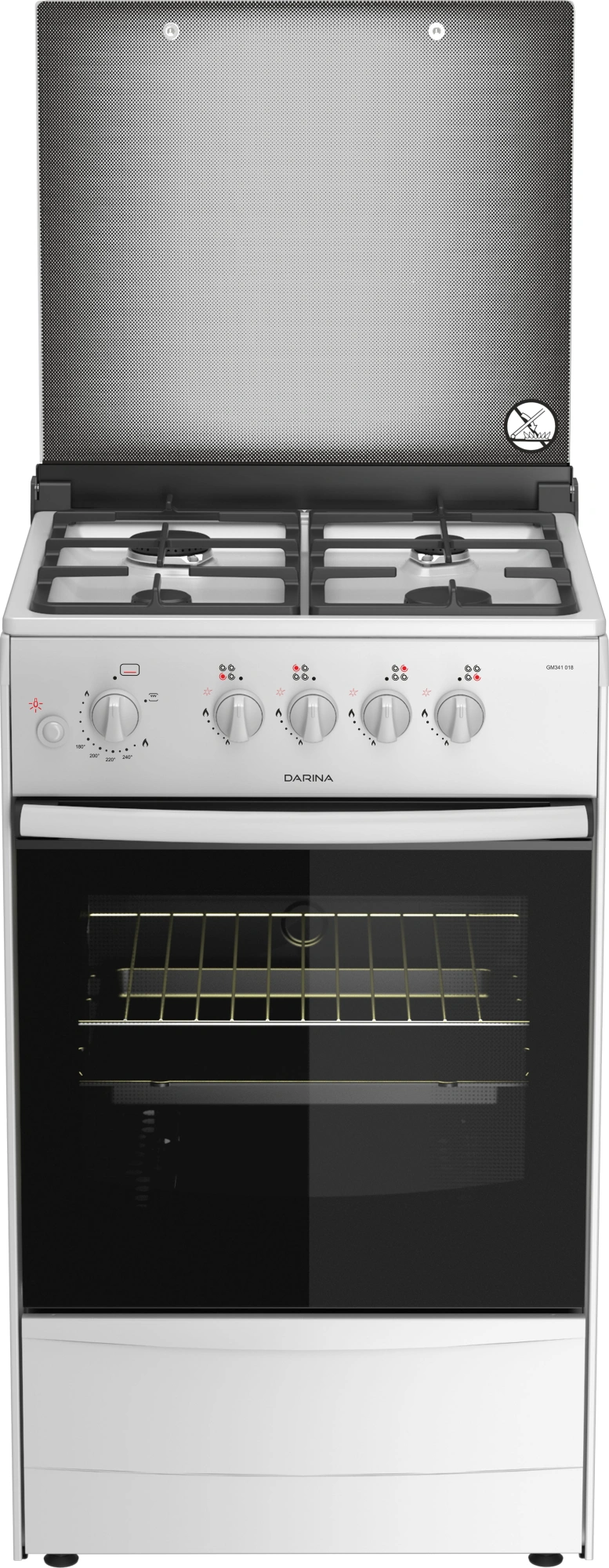 Плита Газовая Darina 1B1 GM 441 018 W белый/черный (стеклянная крышка) реш.чугун
