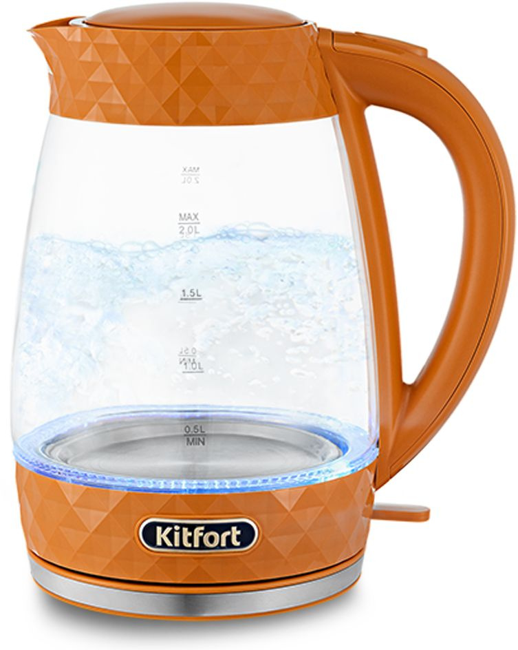 Чайник электрический Kitfort КТ-6123-4 2л. 2200Вт оранжевый корпус: стекло/металл/пластик