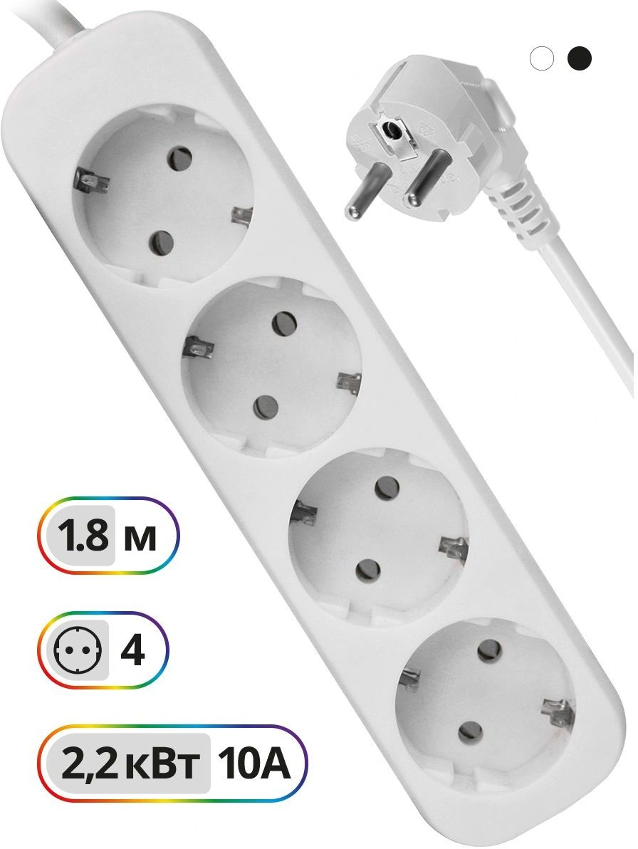 Сетевой удлинитель Defender E418 1.8м (4 розетки) белый (пакет ПЭ)