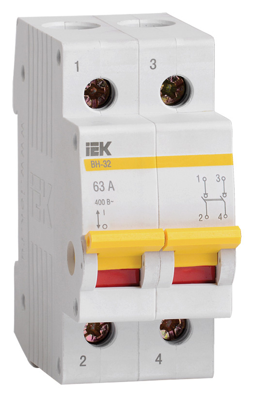 Выключатель IEK MNV10-2-063 ВН-32 2Р 63A 2П 400В 2мод белый (упак.:1шт)