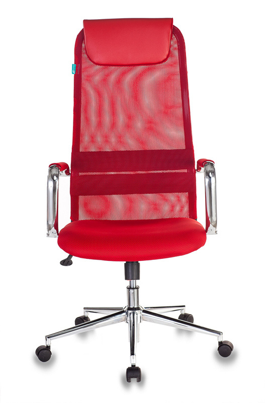 Кресло руководителя Бюрократ KB-9N красный TW-35N TW-97N сетка/ткань с подголов. крестов. металл хром