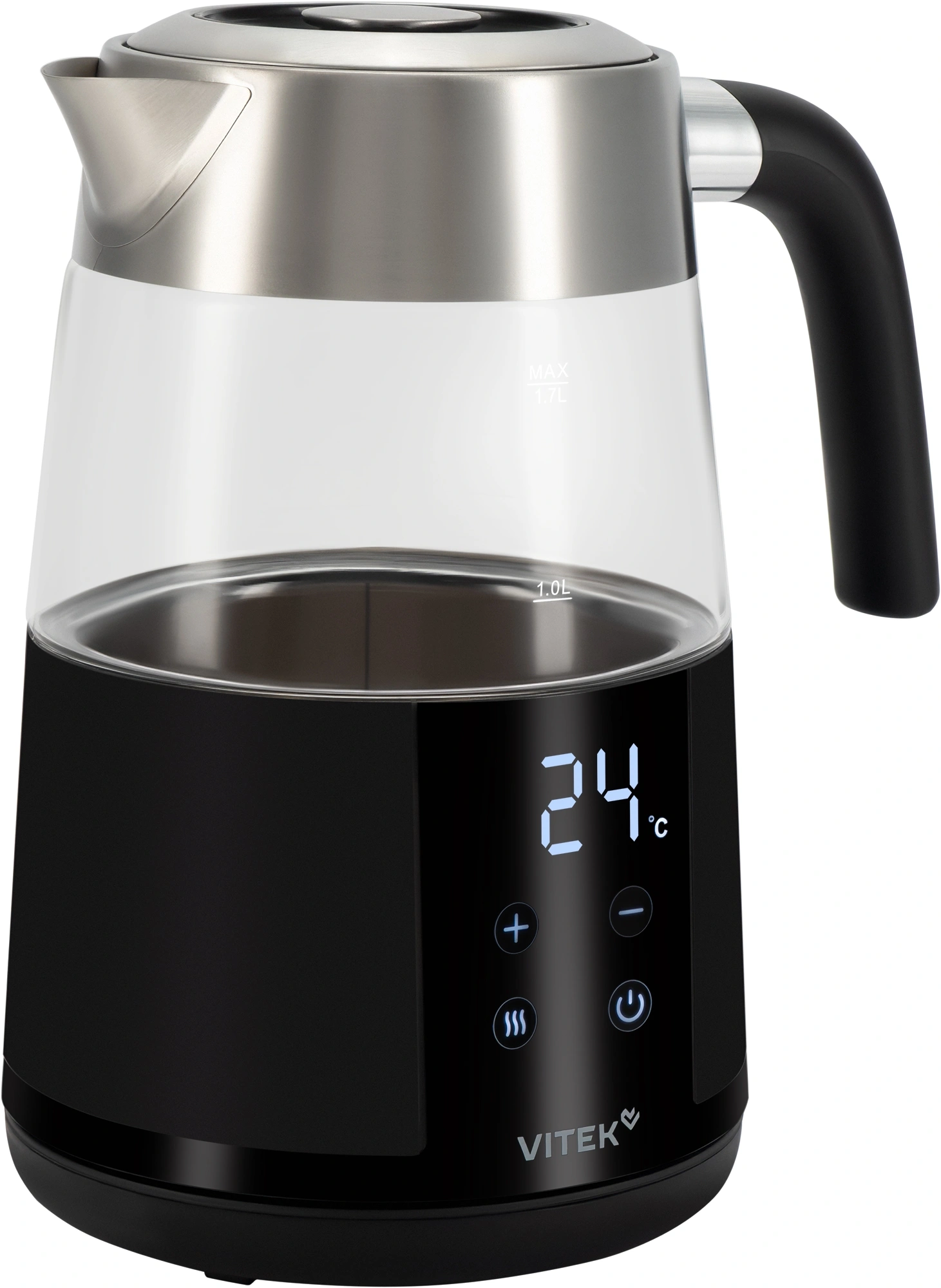 Чайник электрический Vitek VT-WK1044 1.7л. 2200Вт черный/серебристый корпус: стекло/пластик