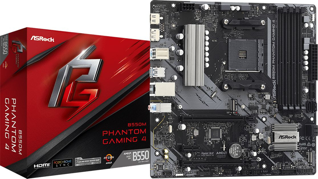 Материнская плата Asrock B550M PHANTOM GAMING 4 Soc-AM4 AMD B550 4xDDR4 mATX AC`97 8ch(7.1) GbLAN RAID+HDMI+DP