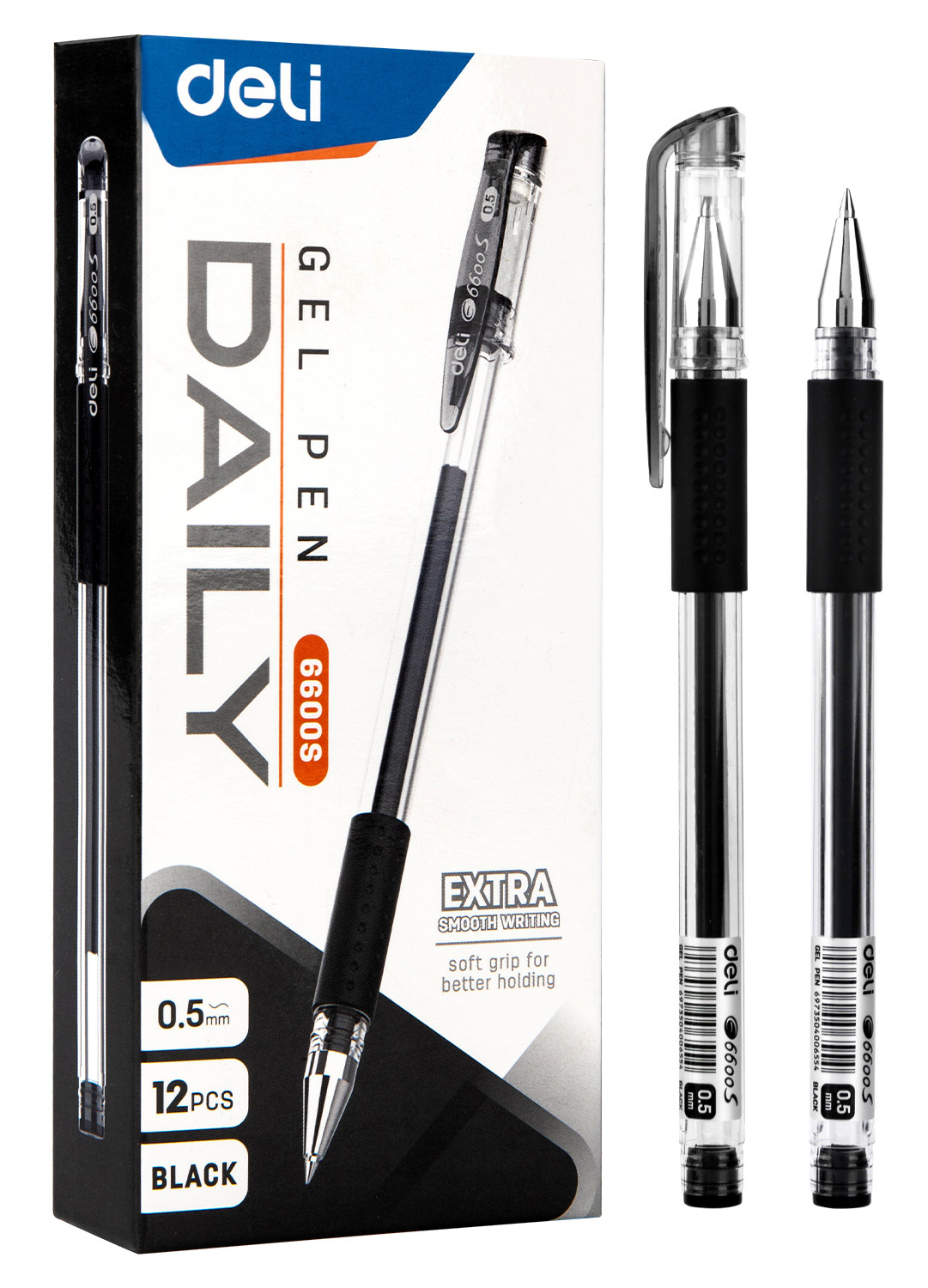 Ручка гелев. Deli Daily E6600SBlack прозрачный d=0.5мм черн. черн. резин. манжета
