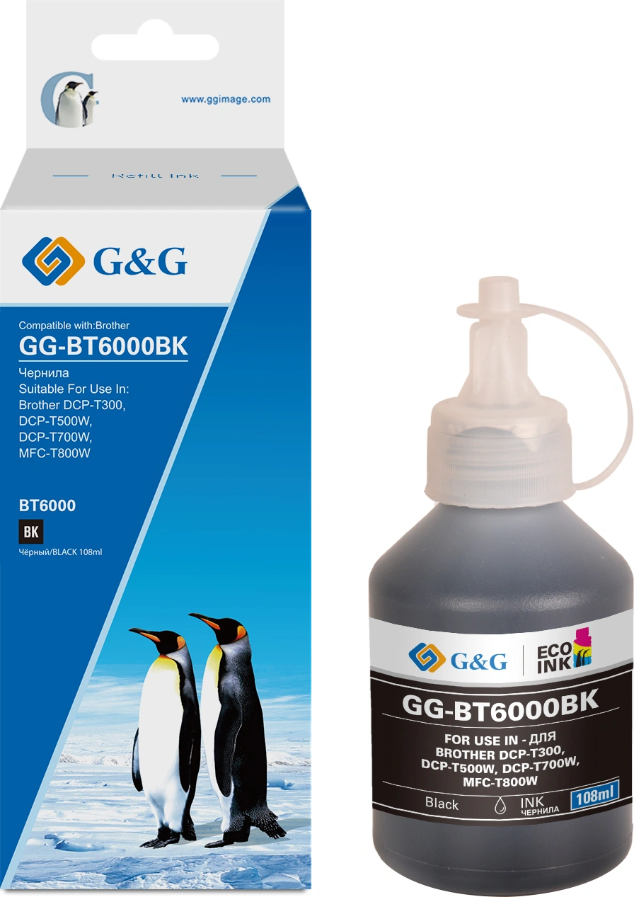 Чернила G&G GG-BT6000BK черный108мл для Brother DCP-T300/T500W/T700W/MFC-T800W